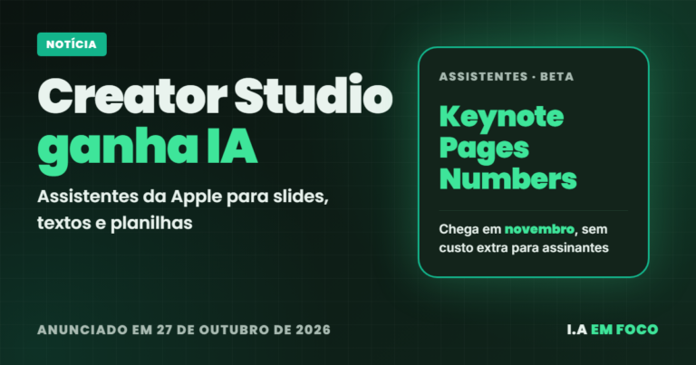 Apple Creator Studio ganha IA no Keynote, Pages e Numbers