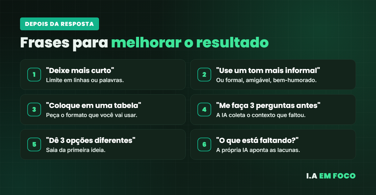 Frases para melhorar a resposta do ChatGPT depois do primeiro prompt